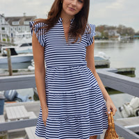 Navy & White Stripe Flutter Sleeve Flare Tunic