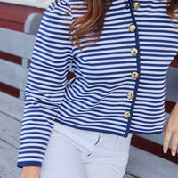 Navy & White Stripe Button Front Mini Jacket