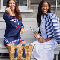 Navy & White Stripe Button Front Mini Jacket
