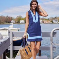 Navy Sleeveless Classic Tunic with Hydrangea Trim