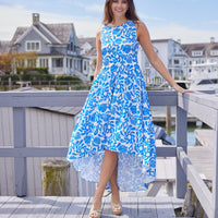 Beach Splash Print Sleeveless High-Low Dress