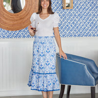 Batik Print Smocked Waist Midi Skirt