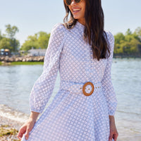 Lacecap Lattice Eyelet Belted Tunic Flare Dress