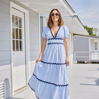 Ava Seersucker V-Neck Maxi Dress