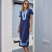 Navy Short Sleeve Classic Maxi Tunic