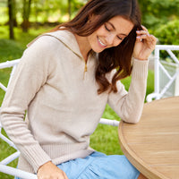 Camel Cashmere Zip Front Sweater
