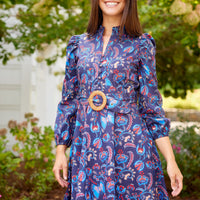 Aztec Floral Belted Long Sleeve Tunic Dress