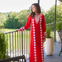Tomato Embroidered Caftan