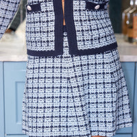 Navy & Faded Denim Tweed Skirt