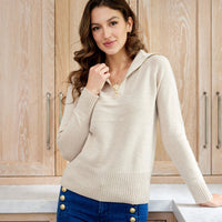 Camel Cashmere Zip Front Sweater