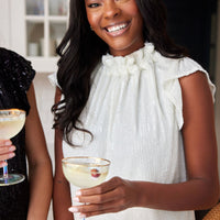 Winter White Sequin Ruffle Neck Top