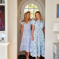Blue & White Stripe Flutter Sleeve V-Neck Midi