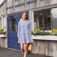 Navy & White Stripe Tunic Flare Dress