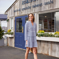 Navy & White Stripe Tunic Flare Dress
