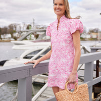 Watercolor Print Puff Sleeve Button Front Mini Dress