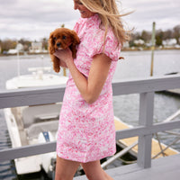 Watercolor Print Puff Sleeve Button Front Mini Dress