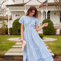 Ditsy Floral Cinched Waist Midi Dress with Ric-Rac