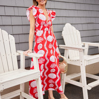 Sea Stripe V-Neck Flutter Sleeve Maxi Dress