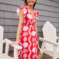 Sea Stripe V-Neck Flutter Sleeve Maxi Dress