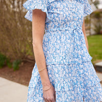 Ditsy Floral Ruffle Front Shirt Dress