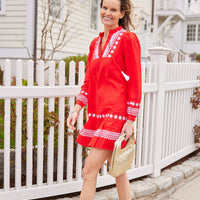 Tomato Embroidered Ruffle Hem Dress with Tassels