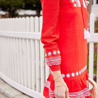 Tomato Embroidered Ruffle Hem Dress with Tassels