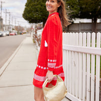 Tomato Embroidered Ruffle Hem Dress with Tassels