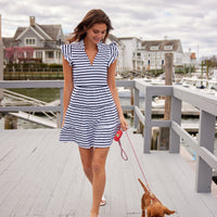 Navy & White Stripe Flutter Sleeve Flare Tunic