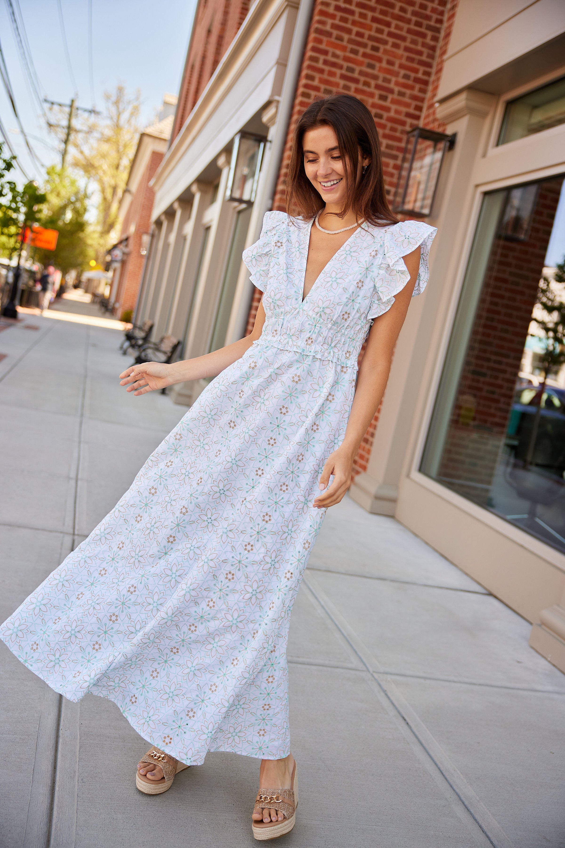 Sail To Sable V-Neck Flutter Sleeve Maxi Dress