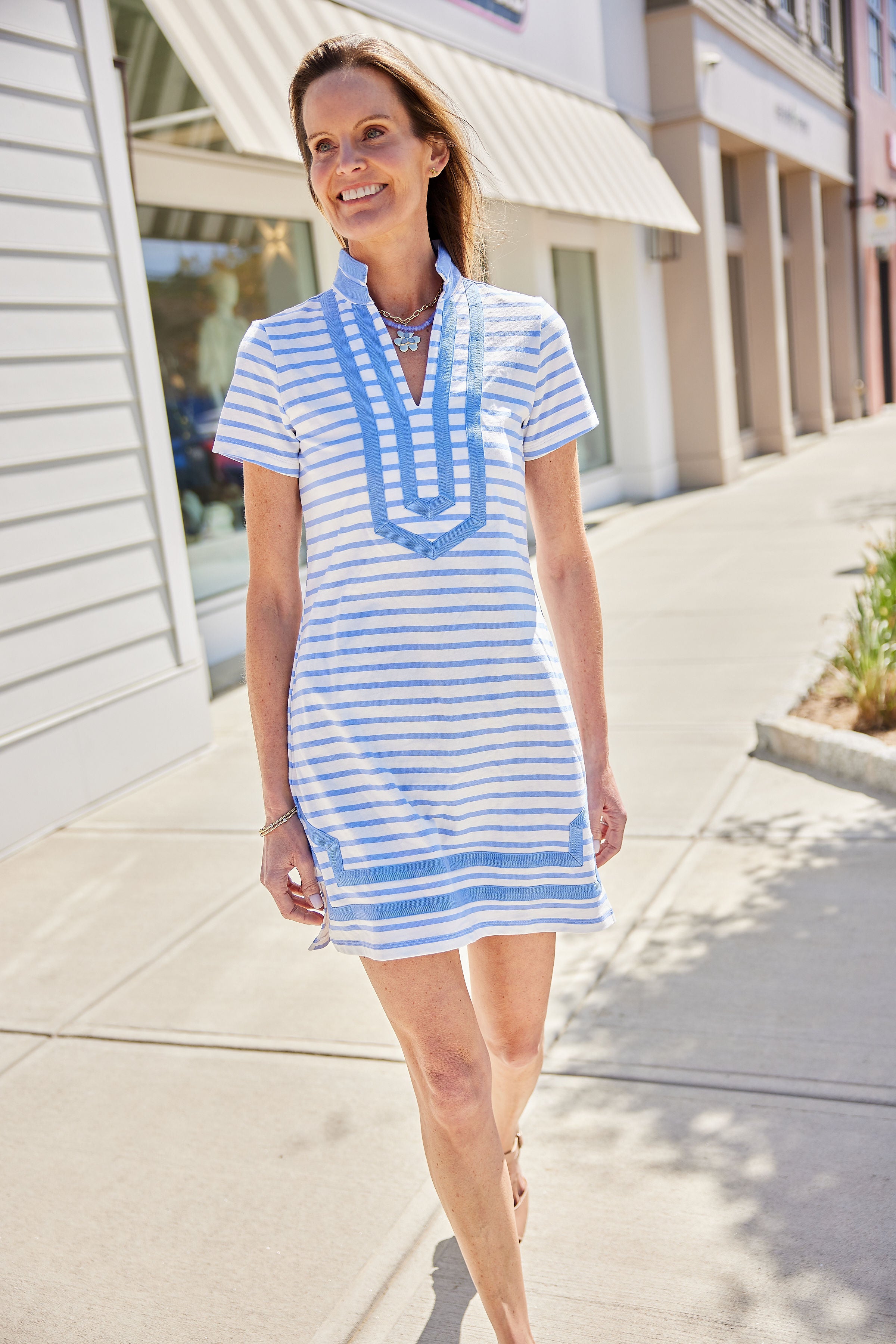 Sail to Sable Hydrangea & White Stripe Short Sleeve Tunic Dress WHITE/HYDRANGEA / XXL / SU25T001S Sail to Sable Hydrangea & White Stripe Short Sleeve Tunic Dress WHITE/HYDRANGEA / XXL / SU25T001S