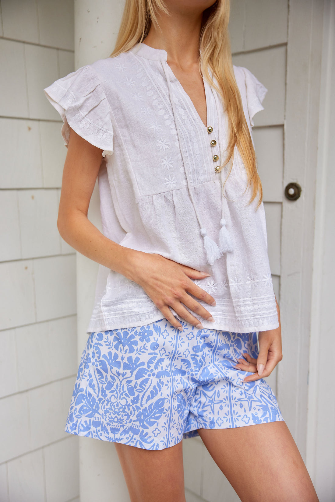 Hydrangea Tropical Block Print Shorts