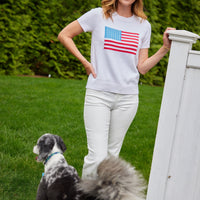 White Short Sleeve Flag Sweater