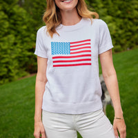 White Short Sleeve Flag Sweater