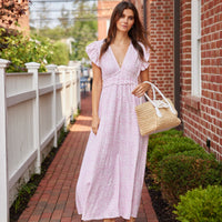 Pink Medallion Print V-Neck Flutter Sleeve Maxi Dress