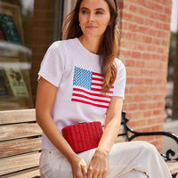 White Short Sleeve Flag Sweater