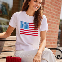 White Short Sleeve Flag Sweater