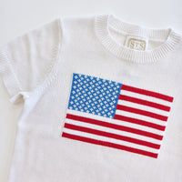 White Short Sleeve Flag Sweater