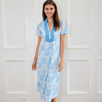 Blue Dot Matrix Short Sleeve Maxi Tunic