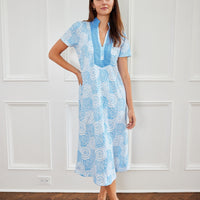 Blue Dot Matrix Short Sleeve Maxi Tunic