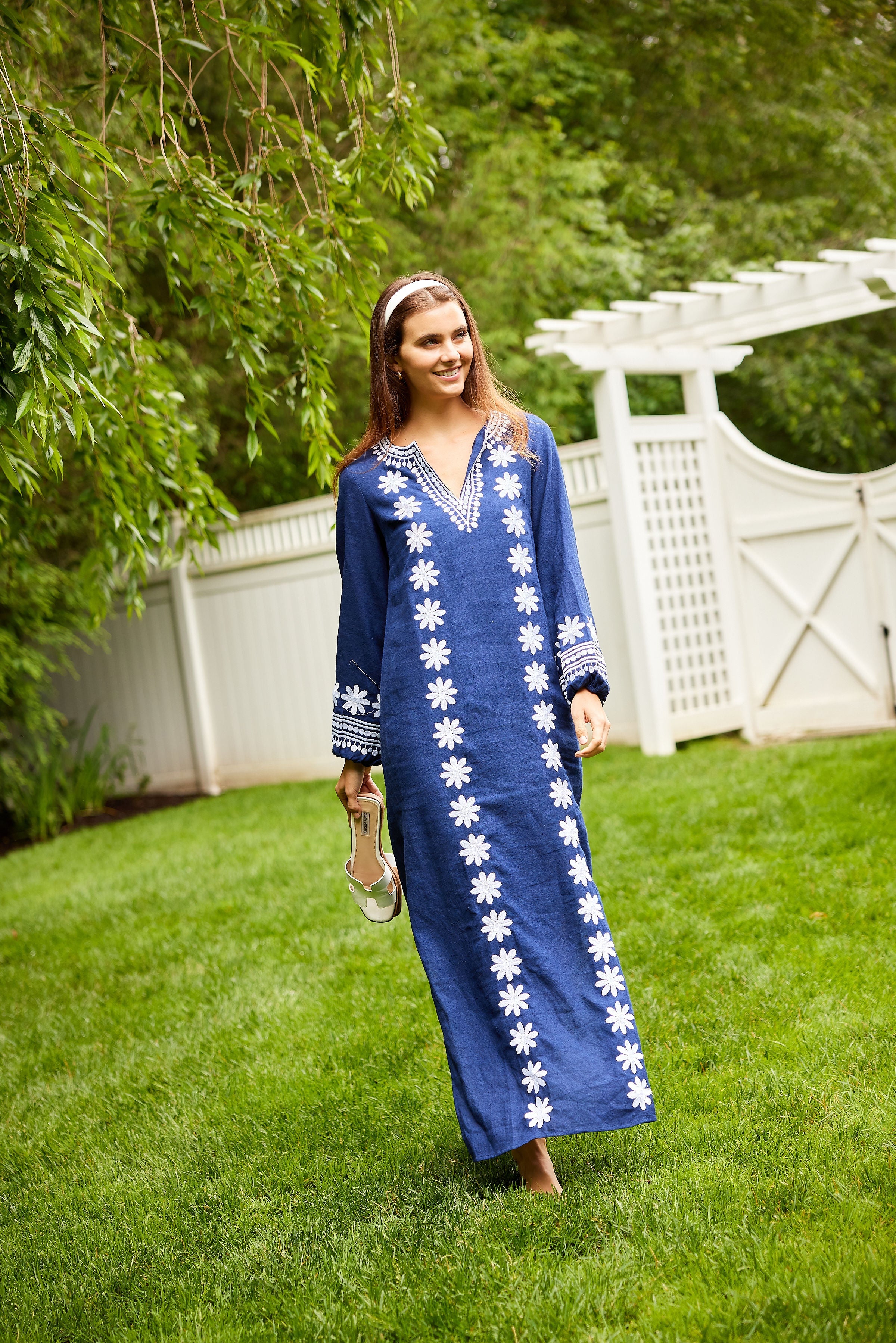 Sail to Sable Navy Embroidered Caftan Navy / XS / SU25CAFTA2 Sail to Sable Navy Embroidered Caftan Navy / XS / SU25CAFTA2
