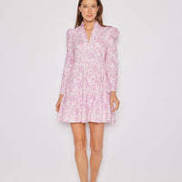 Pink Baroque Floral Long Sleeve Tunic Flare Dress