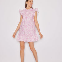 Pink Baroque Floral Ruffle Neck Dress