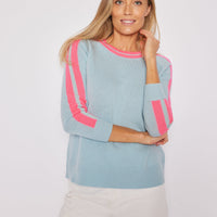 Periwinkle & Hibiscus Stripe Sleeve Sweater