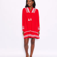 Tomato Embroidered Ruffle Hem Dress with Tassels