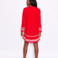 Tomato Embroidered Ruffle Hem Dress with Tassels