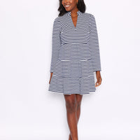 Navy & White Stripe Tunic Flare Dress