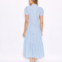 Blue & White Stripe Short Sleeve Midi Dress