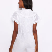 White Eyelet Flutter Sleeve Tie Front Top