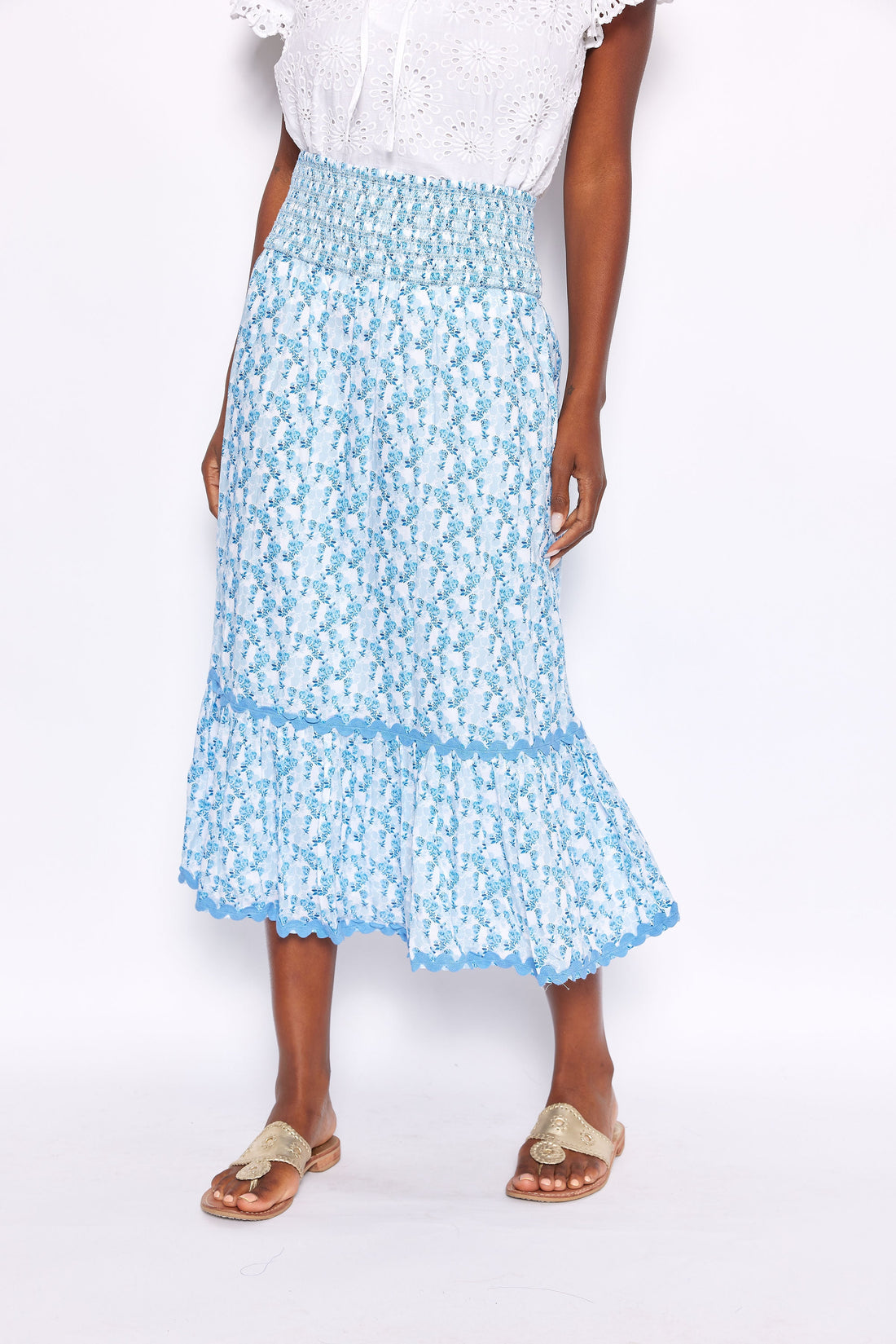 Ditsy Floral Smocked Waist Midi Skirt