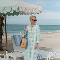 Cool Blue Cabana Print Button Front Caftan